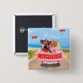 Yorkshire Terrier Dog Valentine's Day Truck Hearts 缶バッジ (正面&裏面)