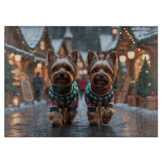 Yorkshire Terrier Dogs Christmas Snow Holiday カッティングボード (正面)