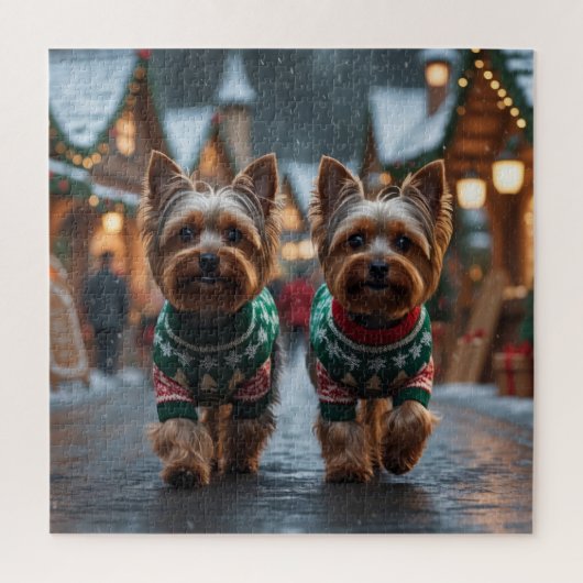 Yorkshire Terrier Dogs Christmas Snow Holiday  ジグソーパズル (縦)