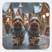 Yorkshire Terrier Dogs Christmas Snow Holiday スクエアシール (正面)