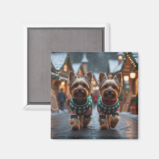 Yorkshire Terrier Dogs Christmas Snow Holiday マグネット (正面/裏面)