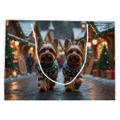 Yorkshire Terrier Dogs Christmas Snow Holiday  ラージペーパーバッグ (裏面)