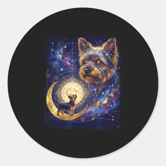 Yorkshire terrier howling to the moon meme 90s ラウンドシール (正面)