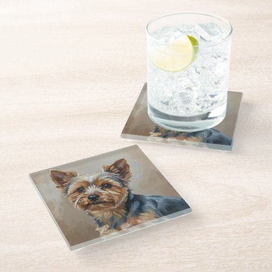 Yorkshire Terrier Impressionist Art Coaster ガラスコースター (アングル)