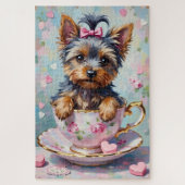 Yorkshire Terrier in a Teacup Valentine's ジグソーパズル (縦)