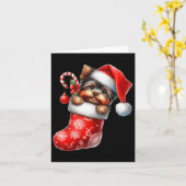 Yorkshire Terrier In Sock Christmas Santa Hatクリスマス カード (黄色い花)