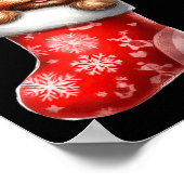Yorkshire Terrier In Sock Christmas Santa Hatクリスマス ポスター (角)