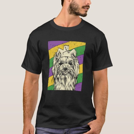 Yorkshire Terrier Jester Mardi Gras Dog Mom or Dad Tシャツ (正面)
