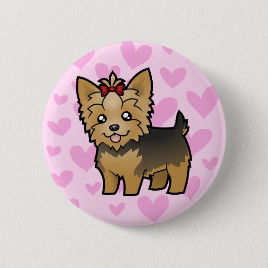Yorkshire Terrier Love (short hair with bow) 缶バッジ (正面)