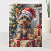 Yorkshire Terrier on Presents with Santa Hat カード (正面)