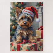 Yorkshire Terrier on Presents with Santa Hat ジグソーパズル (縦)
