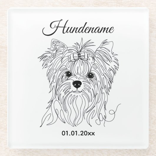 Yorkshire Terrier one line art customizable dog ガラスコースター (正面)