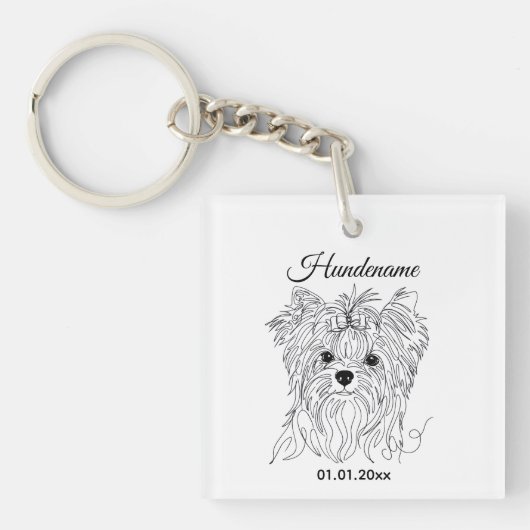 Yorkshire Terrier one line art customizable dog キーホルダー (正面)