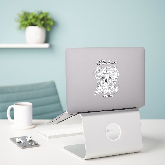Yorkshire Terrier one line art customizable dog シール (デスク上のノートパソコン)
