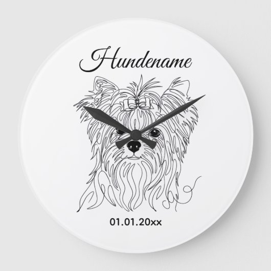 Yorkshire Terrier one line art customizable dog ラージ壁時計 (正面)