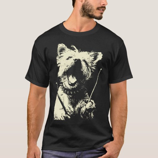 Yorkshire Terrier Playing Drums Musician Dog Tシャツ (正面)