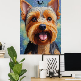 Yorkshire Terrier Pointillism Dog Portrait  ポスター