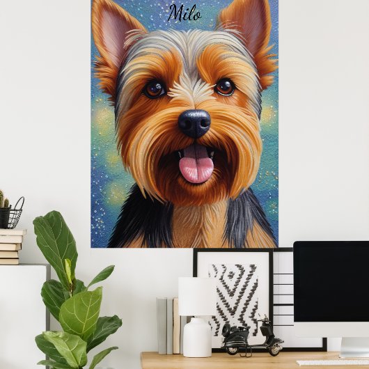 Yorkshire Terrier Pointillism Dog Portrait  ポスター (ホームオフィス)