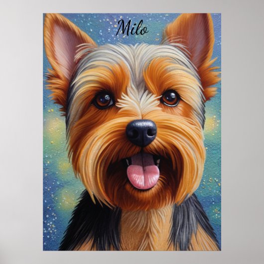 Yorkshire Terrier Pointillism Dog Portrait  ポスター (正面)