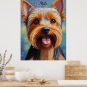 Yorkshire Terrier Pointillism Dog Portrait  ポスター (キッチン)
