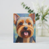 Yorkshire Terrier Pointillism Dog Portrait  ポストカード (スタンド正面)