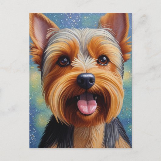 Yorkshire Terrier Pointillism Dog Portrait  ポストカード (正面)