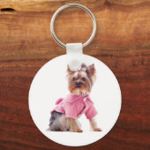 Yorkshire Terrier Puppy Dog In Pink Keychain キーホルダー (正面)