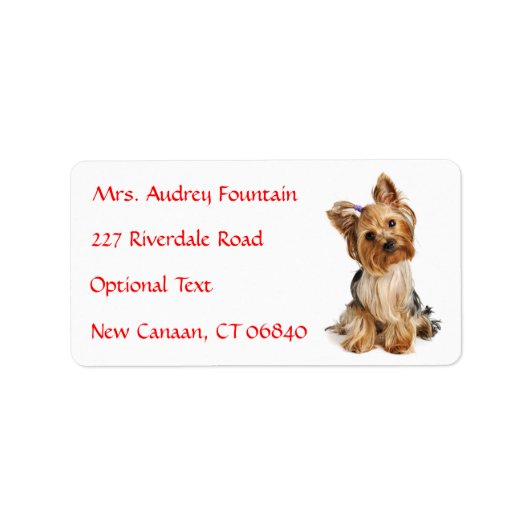 Yorkshire Terrier Puppy Name Address Mailing Label ラベル (正面)