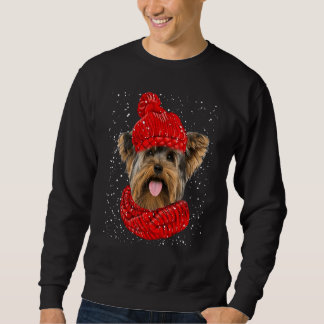 Yorkshire Terrier Red Winter Hat Christmas Scarf D スウェットシャツ