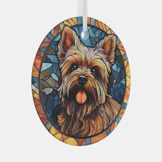 Yorkshire Terrier Stained ガラスオーナメント (正面右)