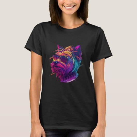 Yorkshire Terrier Synthwave 80s Retrowave Aestheti Tシャツ (正面)