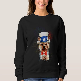 Yorkshire Terrier Us Flag Hat Firework July 4th Do スウェットシャツ
