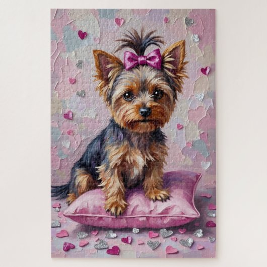Yorkshire Terrier Valentine's Day Glittering Heart ジグソーパズル (縦)