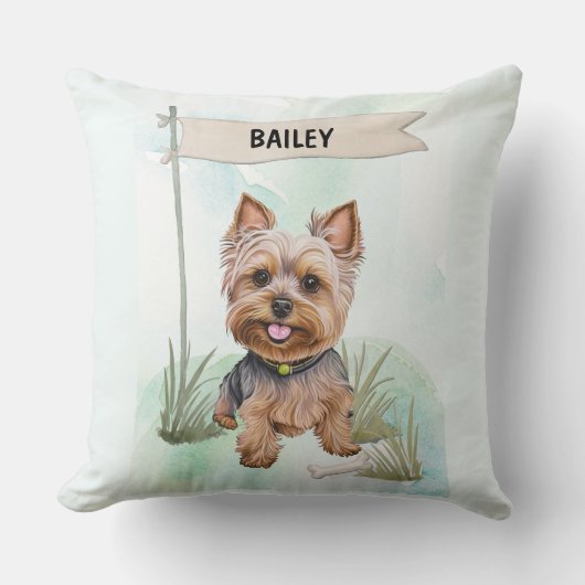 Yorkshire Terrier Watercolor Personalized Dog クッション (正面)