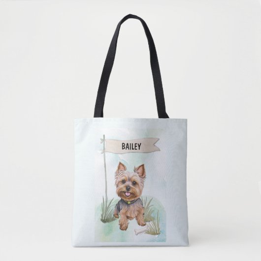 Yorkshire Terrier Watercolor Personalized Dog トートバッグ (正面)