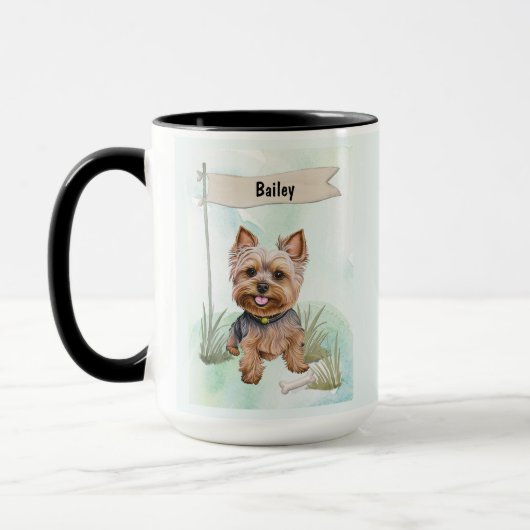Yorkshire Terrier Watercolor Personalized Dog マグカップ (左)