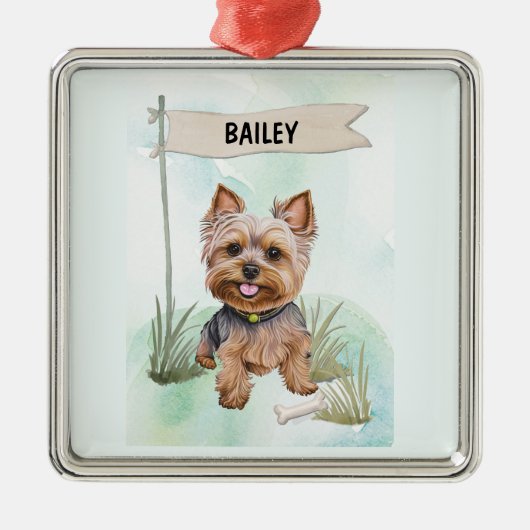 Yorkshire Terrier Watercolor Personalized Dog メタルオーナメント (正面)