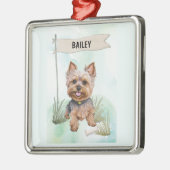 Yorkshire Terrier Watercolor Personalized Dog メタルオーナメント (左)