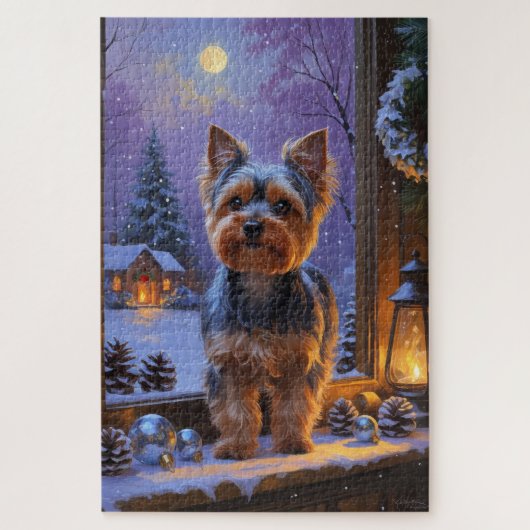 Yorkshire Terrier With Christmas Lights Holiday ジグソーパズル (縦)
