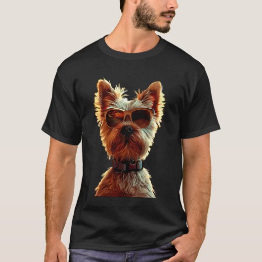 Yorkshire Terrier with Sunglasses Dog Lover Cute Y Tシャツ (正面)
