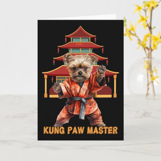 Yorkshire Terrier Yorkie Karate Martial Arts Funny カード (黄色い花)