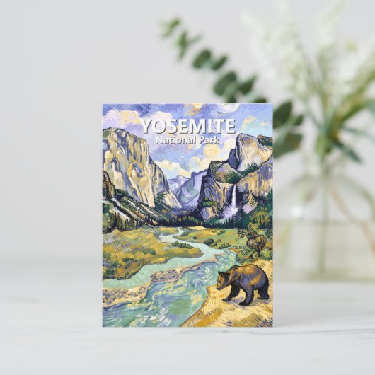 Yosemite El Capitan Bear Tunnel View Van Gogh Art ポストカード (スタンド正面)