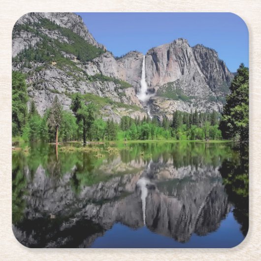 Yosemite Fallsの反射 スクエアペーパーコースター (正面)