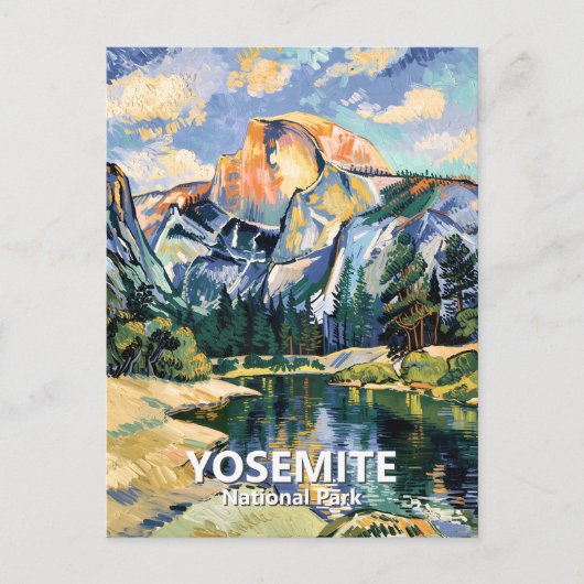 Yosemite Half Dome Colorful Van Gogh Custom Text ポストカード (正面)