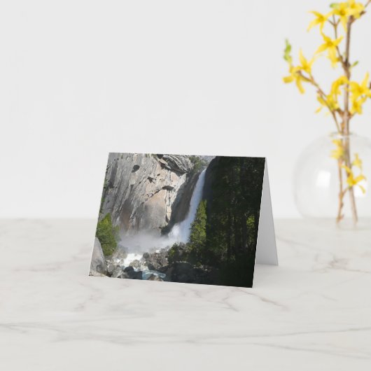 Yosemite Lower Falls from Yosemite National Park カード (黄色い花)