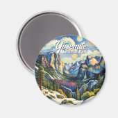 Yosemite Mountains Tunnel View Winter Colorful マグネット (正面/裏面)