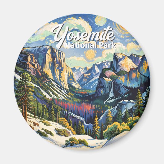 Yosemite Mountains Tunnel View Winter Colorful マグネット (正面)