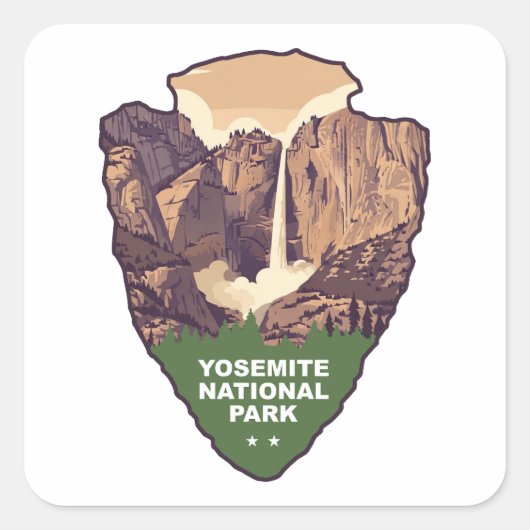 Yosemite National Park Bridalveil Fall Arrowhead スクエアシール (正面)