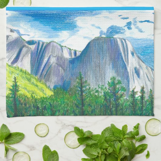 Yosemite Valley Landscape Blue Tones Kitchen Towel キッチンタオル (折り畳み)