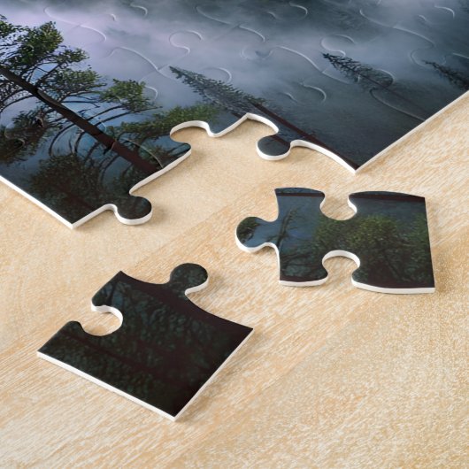 Yosemite Waterfall Moonlit Mountain Landscape ジグソーパズル (側面)